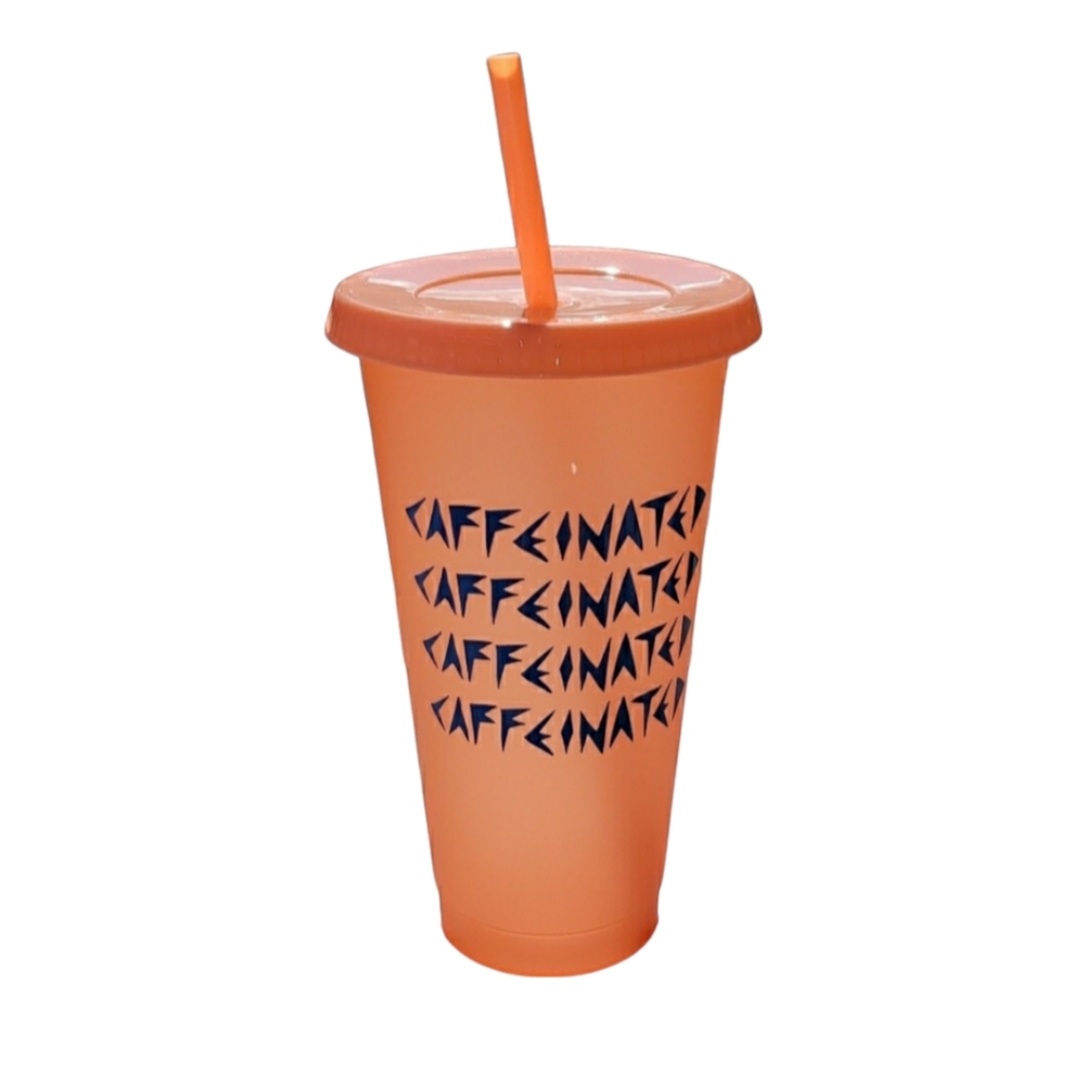 Starbucks Caffeinated Graphic Cold Cup 24 oz NEW Peach & Blue